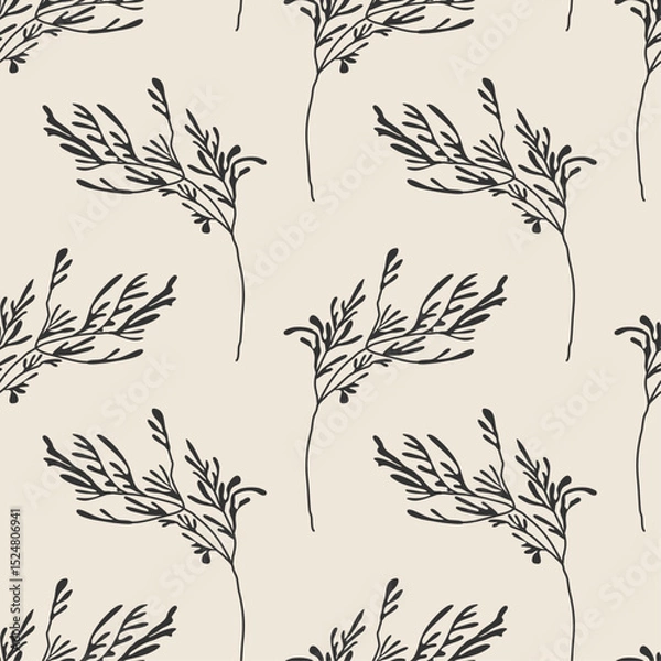 Obraz Trendy minimalist seamless botanical pattern with abstract creative hand drawn composition