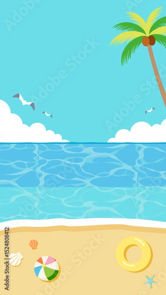 Fototapeta 夏空と海のバナーイラスト背景　縦長