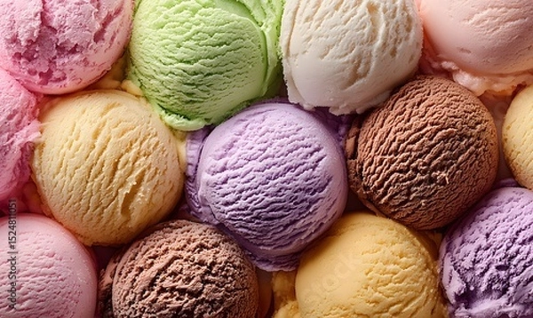 Fototapeta Colorful scoops of ice cream in various pastel shades, Generative AI