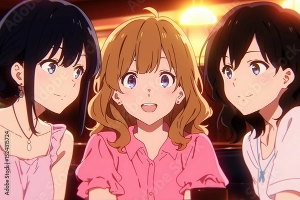 Fototapeta カフェでおしゃべりをする日本人の女子大生