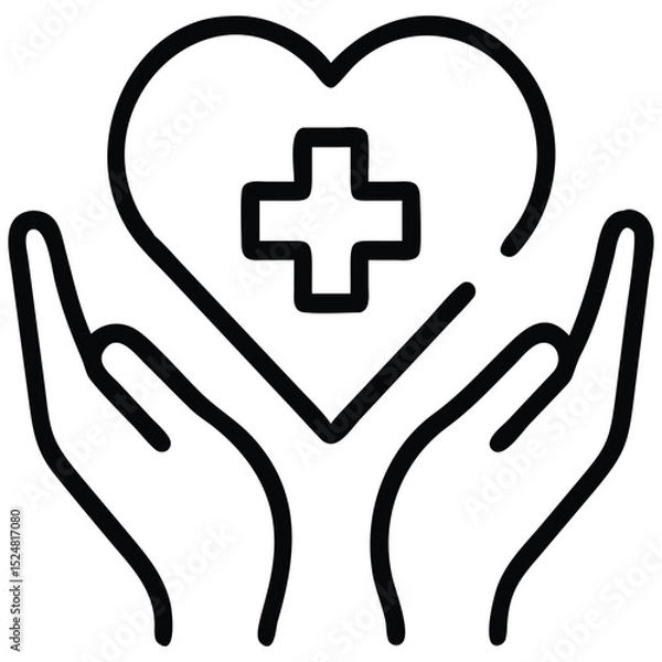 Obraz Outline Hands Holding Heart with Medical Cross Illustration Symbol
