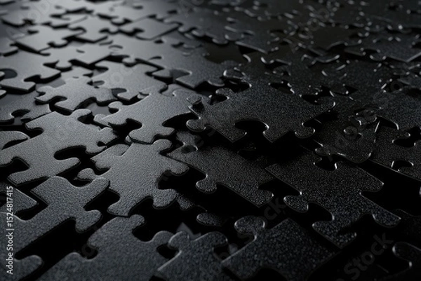 Fototapeta Vibrant Color Picture of Jigsaw Puzzle on Black Surface Mockup
