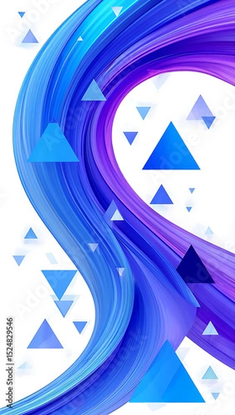 Fototapeta Abstract swirl of blue and purple colors with geometric triangles on white background
