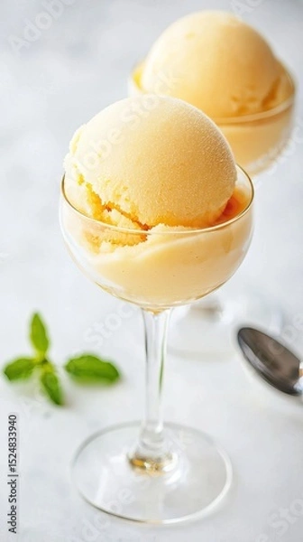 Obraz Refreshing lemon sorbet in elegant glass against soft background