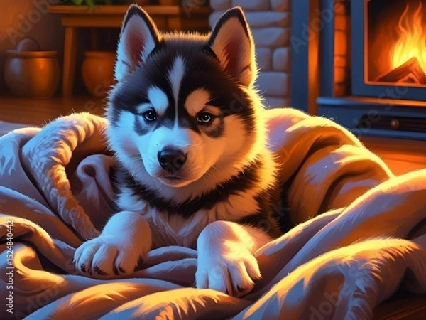 Obraz 休むハスキー犬[GenerativeAI]