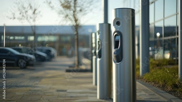 Fototapeta Public EV Charging Hubs - Multiple charging points in public areas.