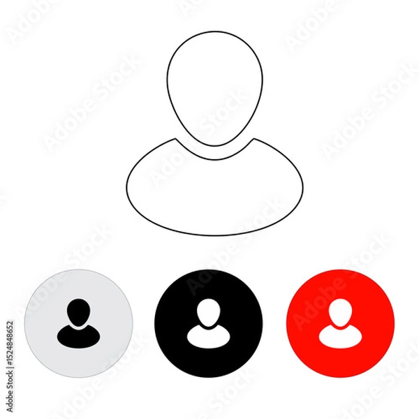 Obraz vector icon of a person, line icon, white and black color using round button with dark white, black and red color