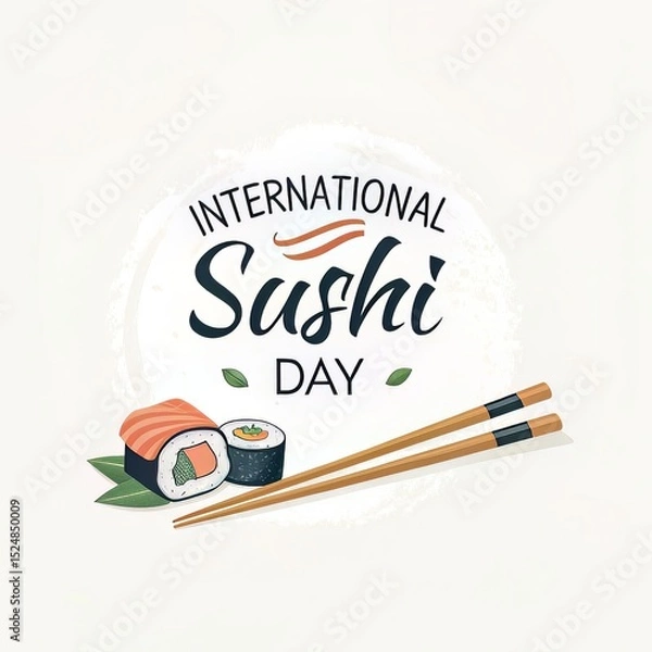 Obraz Celebrate International Sushi Day with Vibrant Vector Graphics Featuring Delicious Sushi Rolls, Elegant Chopsticks, and Festive Typography on a Clean Background.