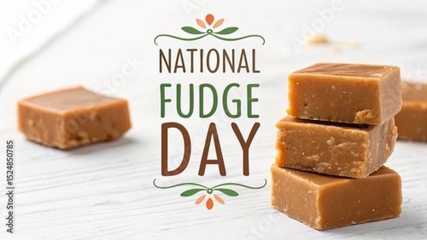 Obraz Celebrate National Fudge Day with a Delicious Stack of Homemade Fudge Cubes Presented on a Rustic White Wood Background for a Sweet Holiday Treat.
