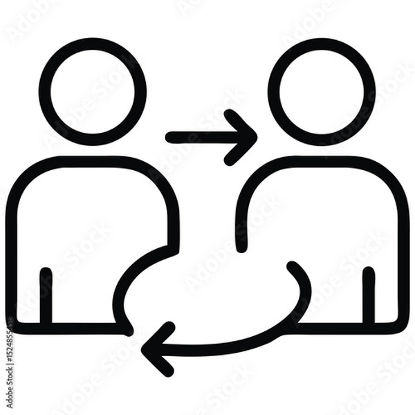 Fototapeta Two People Exchanging or Returning Something, Showcasing Communication or Feedback Process with Arrows