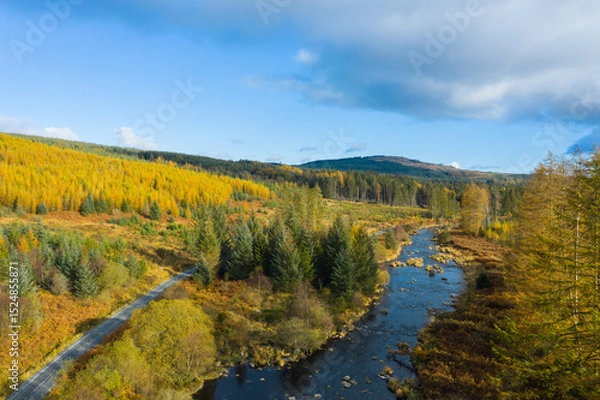 Obraz Galloway Forest in autumn, Raiders Road and River Dee, Dumfries & Galloway, Scotland
