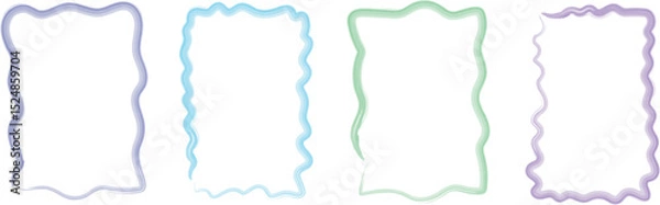 Fototapeta Set of Hand-Drawn Rectangular Frames with Scalloped Edges in Elegant Watercolor Style Featuring Wavy and Decorative Outlines