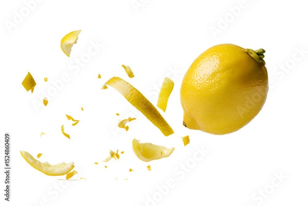 Obraz Exploding Lemon with Zest on PNG Transparency Background in Kitchen Environment