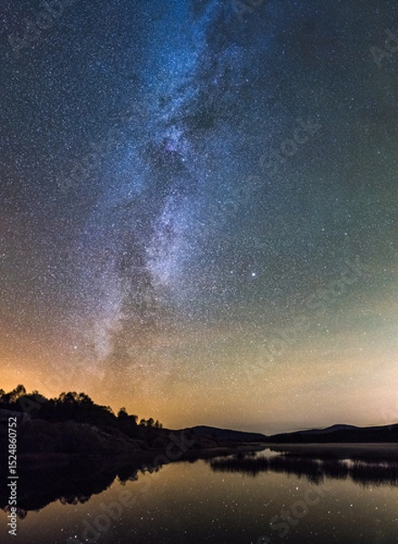 Obraz Milky Way and stars over Loch Stroan, Galloway Dark Sky Park, Galloway Forest, Dumfries & Galloway, Scotland