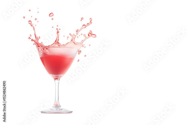 Obraz Splashing Strawberry Cocktail in a Glass on PNG Transparency Background