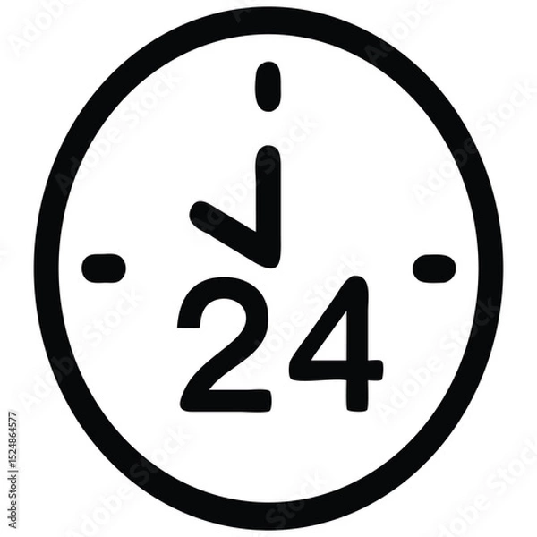 Obraz TwentyFour Hours Service Icon, Clock with 24 Text, Round Availability Symbol