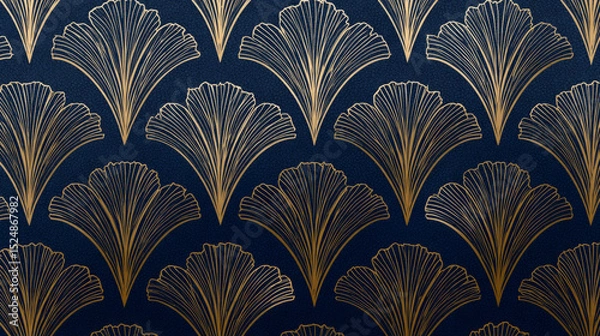 Obraz gold linear motifs on deep navy background in art deco style