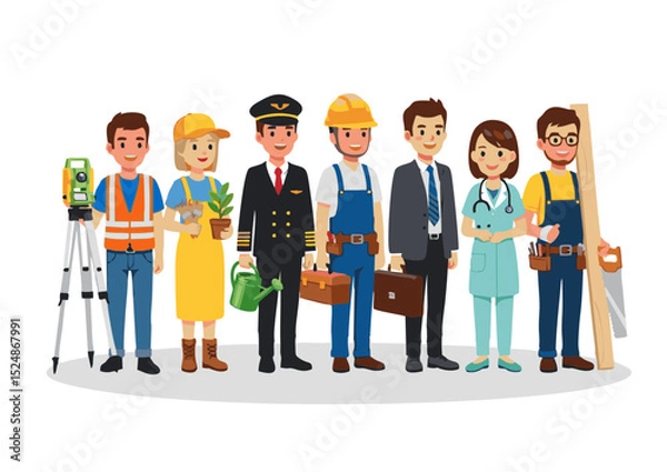 Obraz Diverse Professionals A Colorful Illustration of Various Occupations and Career Paths