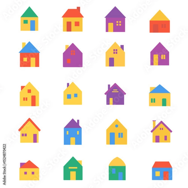 Obraz Colorful Flat House Icons – Cute Real Estate Vector Set