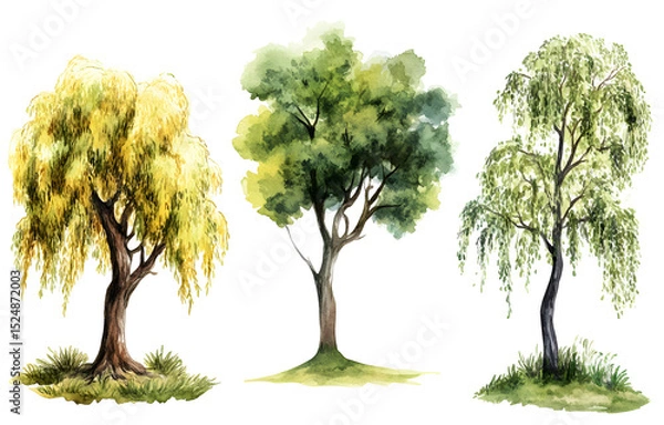 Obraz Illustration of Diverse Trees on PNG Transparency Background in Nature Environment