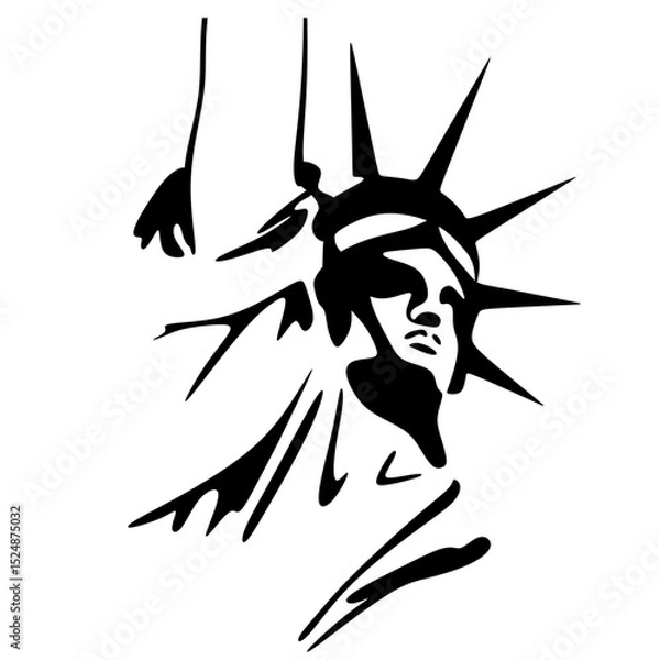 Obraz Vector illustration of the head of the Statue of Liberty. Black outline on a white background. Symbol of the USA.