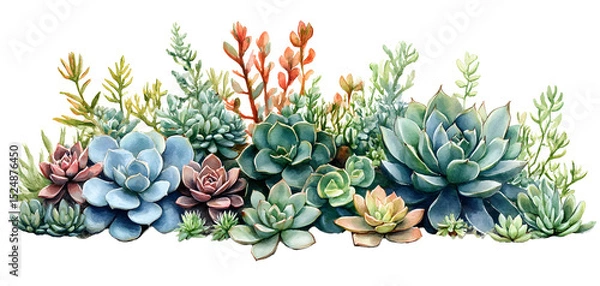 Obraz Lush Succulent Arrangement, Botanical Art, Indoor Space, Illustration, Colorful Plants on PNG transparency background