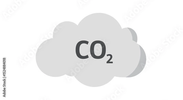 Fototapeta Minimalist flat vector icon of carbon dioxide, black outline cloud shape with CO₂ text inside, subscript 2, centered on a light gray background, simple modern design, high contrast, clean line art sty