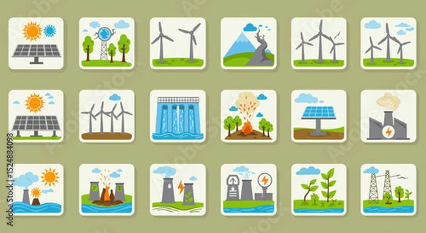 Fototapeta Eco Friendly & Green Energy Icon Set – Sustainable Power Vector Symbols