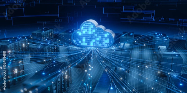 Obraz Cloud computing symbol connects to server datacenter network.