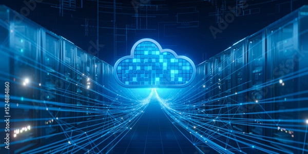 Obraz Cloud Computing Data Center with Digital Network Connections