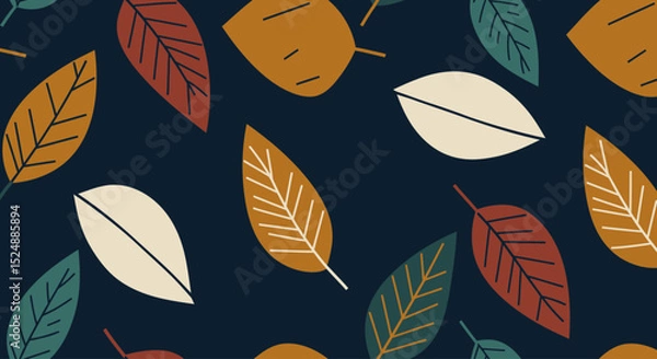 Obraz Tropical Leaf Pattern – Decorative Seamless Foliage in Earth Tones on Dark Background