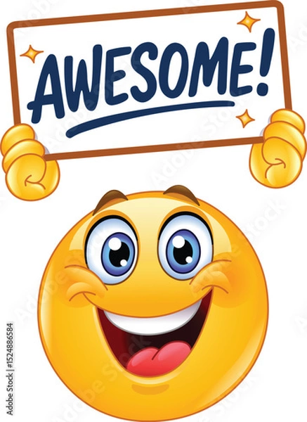 Fototapeta Happy Emoji Emoticon Wearing a Magician's Top Hat and Holding a Magic Wand