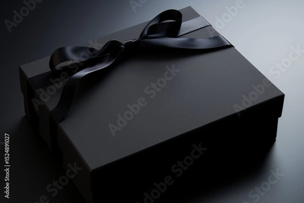 Obraz Close-up of elegant closed black gift box with blank mockup space