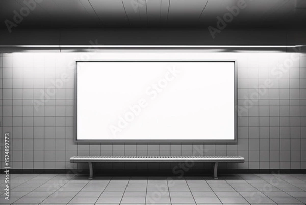Obraz Modern illuminated billboard in subway station with blank mockup space, contemporary underground advertising display