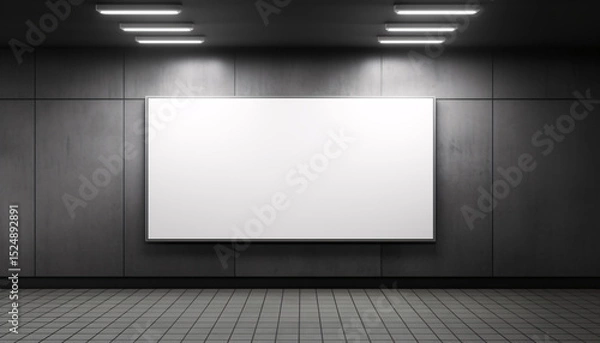 Obraz Modern illuminated billboard in subway station with blank mockup space, underground advertising display