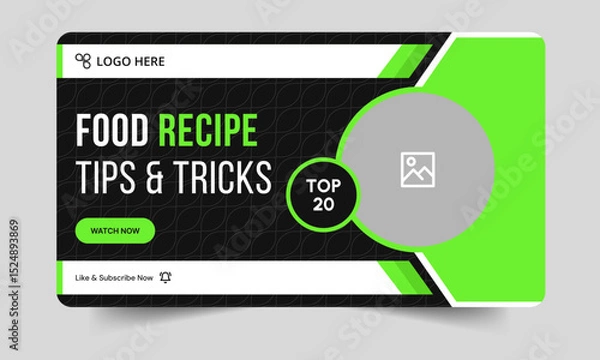 Fototapeta Food recipe daily tips and tricks video cover banner design, delicious food recipe tips and tricks video cover banner design, editable vector eps 10 file format	
