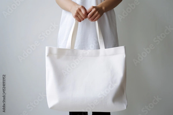 Obraz White shopping bag with blank surface mockup, minimalist packaging and branding concept
