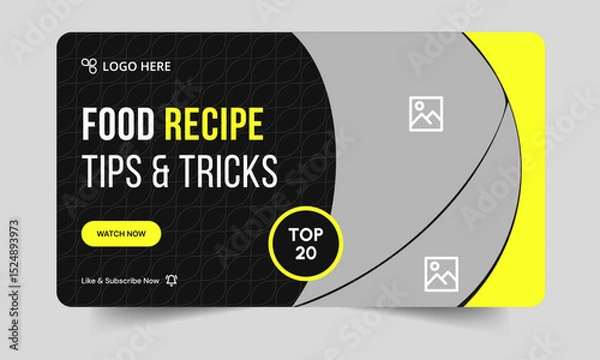 Fototapeta Food recipe daily tips and tricks video cover banner design, delicious food recipe tips and tricks video cover banner design, editable vector eps 10 file format	