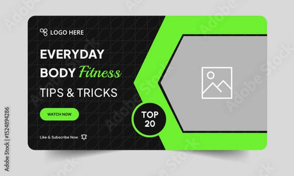 Fototapeta Body building creative video cover banner template, youtube thumbnail banner design, editable vector eps 10 file format