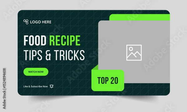 Fototapeta Food recipe daily tips and tricks video cover banner design, delicious food recipe tips and tricks video cover banner design, editable vector eps 10 file format	
