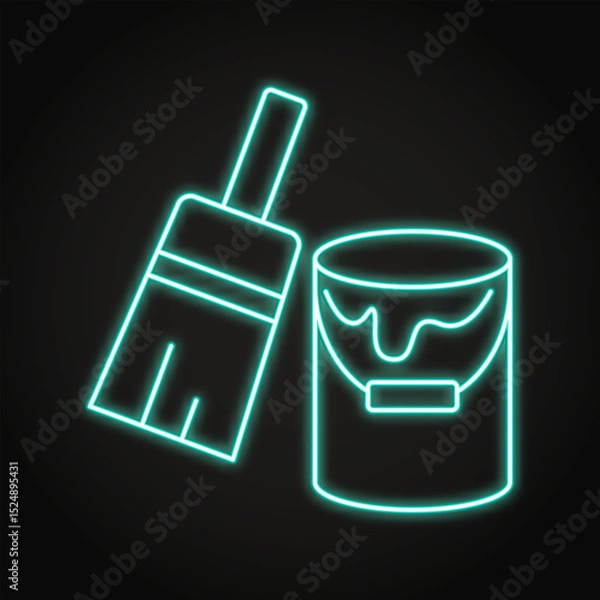 Obraz Paint bucket and paintbrush neon icon
