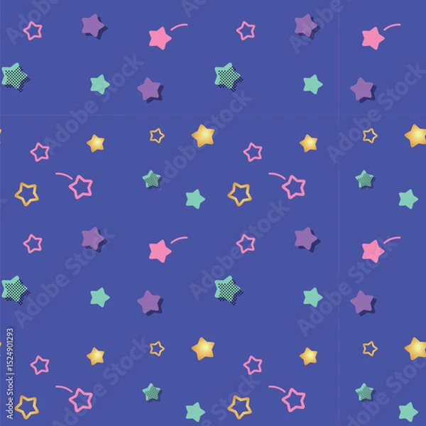 Fototapeta レトロポップな星のシームレス背景パターン・ネイビー