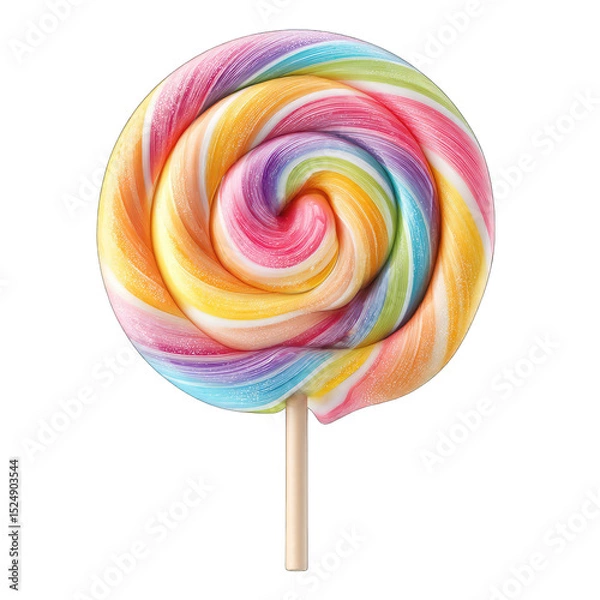 Obraz Colorful swirl lollipop, vibrant rainbow colors, round candy on a stick