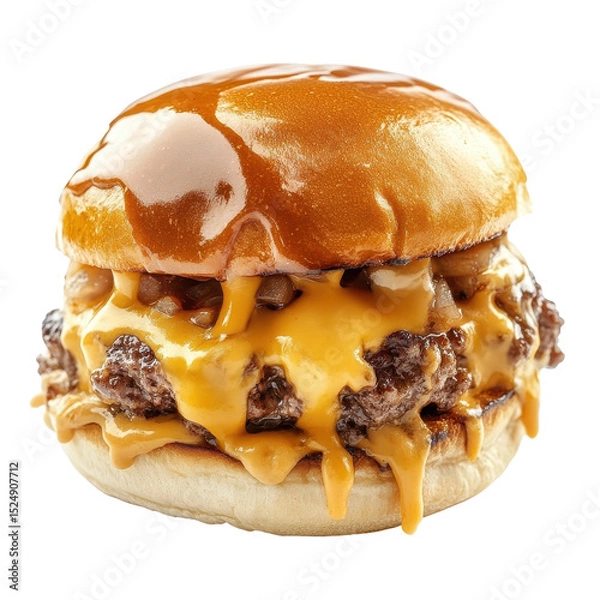 Obraz Delicious smashed burger with sauce, delectable smashed burger adorned with a tangy sauce, isolated on transparent background