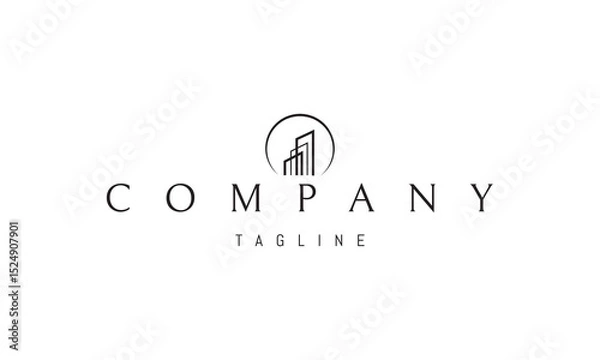 Fototapeta Vector logo with abstract image of skyscrapers in linear style.