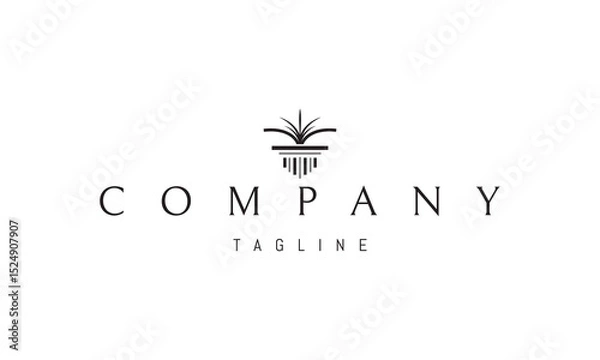 Fototapeta Vector logo with an abstract image of a Greek column with an open book on it.