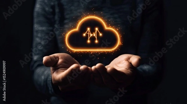 Fototapeta A glowing cloud icon held in hands