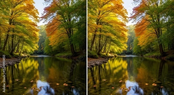 Fototapeta Autumn Trees Reflecting in River