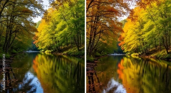 Fototapeta Autumn River Forest View