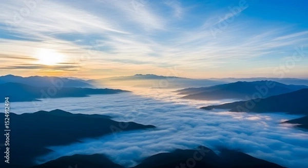 Fototapeta Mountain View Above Clouds and Sky